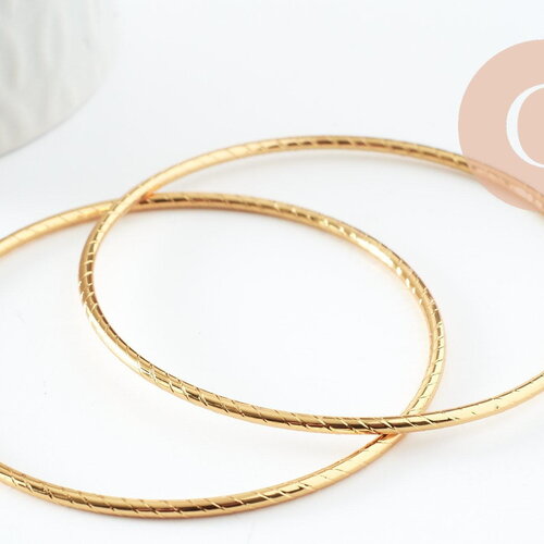 Bracelet jonc strié acier inoxydable doré 14k 60mm, bracelet résistant à l'eau, sans nickel, x1 (g9508)