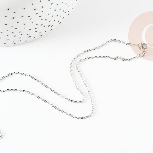 Chaine complète forçat acier inoxydable 1.5mm-45cm,chaine acier argent avec fermoir,chaine collier argenté, x1 g9302