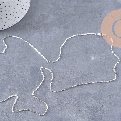 Chaine collier complète laiton argentée forçat 70cm, x1 (g0851)