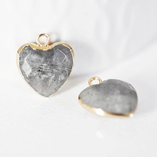 Pendentif coeur labradorite facettes, pendentif pierre, labradorite naturelle, pendentif coeur, unité, 17mm-g0598