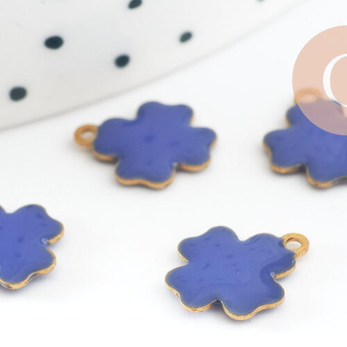 Pendentif croix laiton brut émail bleu 10mm, breloque laiton création bijoux diy, x10 g3581
