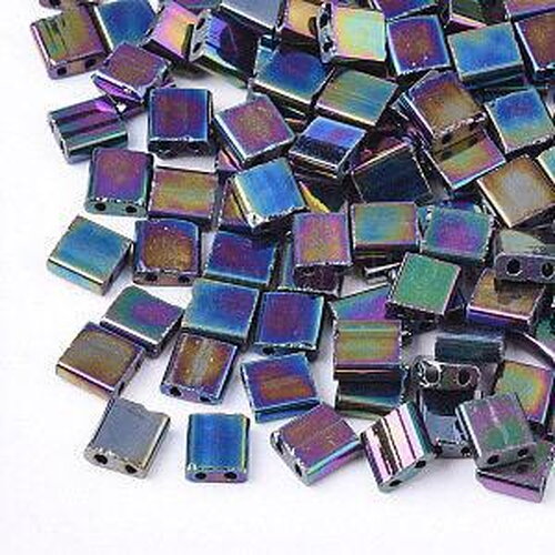 Perles rocaille carré verre rectangle arc-en-ciel plaqué 4.5mm, x50 (4.8gr) (g5486)