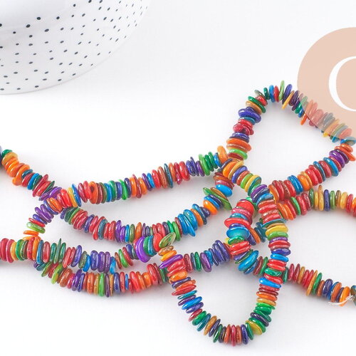 Perles coquillage naturel multicolore 5-10mm, x1 fil (g3031)