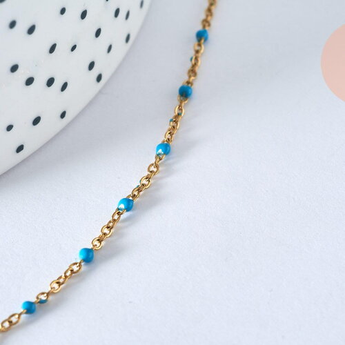 Chaine avec fermoir acier inoxydable doré ip 14k complète résine turquoise 1.5mm-45cm, x1 (g5409)