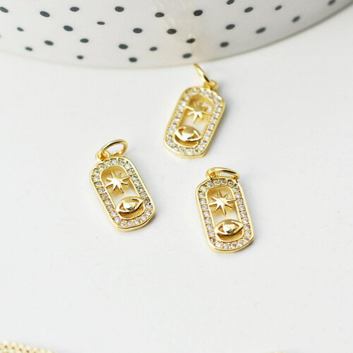 Pendentif soleil oeil protecteur chance en laiton zircon 18k,pendentif doré porte-bonheur,13.5mm x1 g4236