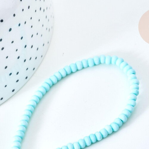 Perles porcelaine abacus bleu turquoise 4x3mm, création bijoux céramique, fil de 38cm, x1 g7812