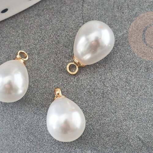 Pendentif goutte imitation perle laiton doré 18k 13mm,pendentif platique perle eau douce bijou, x1 g9364