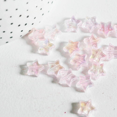 Perle étoile plastique rose irisé,pendentif acrylique transparent ,perle,création bijoux plastique coloré, 11mm, x 30 (7.4gr) g3493