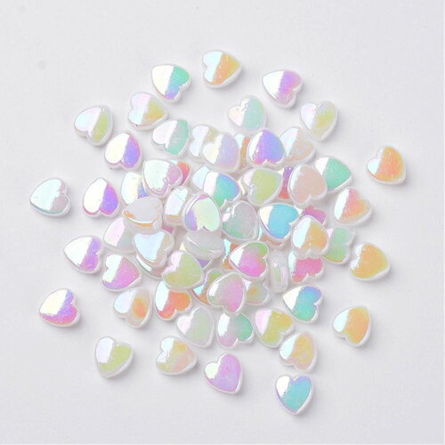 Perle coeur plastique blanc irisé,pendentif acrylique,perle,création bijoux plastique coloré, 8mm, x 30 (5.7gr) g3490