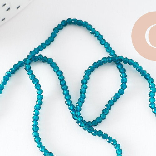 Perle ronde verre facettée transparente bleu ciel 2mm, fourniture création de bijoux diy,fil de 37 cm, x1 (g7447)