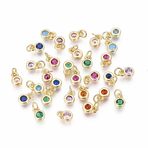 Pendentif rond doré 24 carats cristal multicolore,pendentif cristal, pendentif doré cristal, création bijoux,6.5mm, les 10,g3323