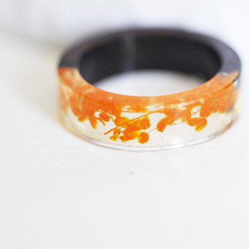 Bague ébène bois résine feuille d'or orange 16mm, x1 (g3287)