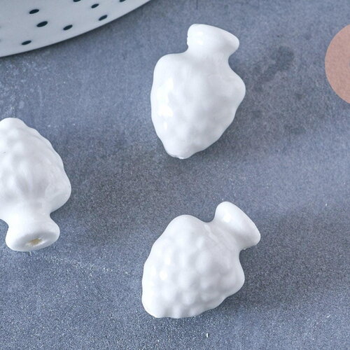Perle porcelaine blanche pomme de pin,perle céramique, fabrication bijoux, céramique blanche, 19mm, x10 g3308