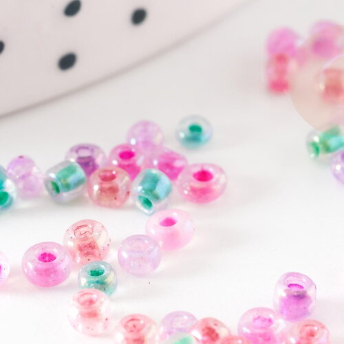 Petite perles rocaille multicolore pastel 2.5mmx3mm, perles tissage arc-en-ciel, x10gr (g9283)