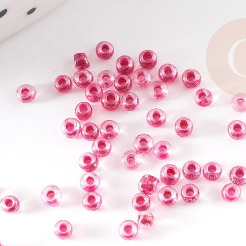 Petite perles de rocaille rose, perles roses transparentes,perlage,perles verre, 2.5mm, x 10gr (g2371)