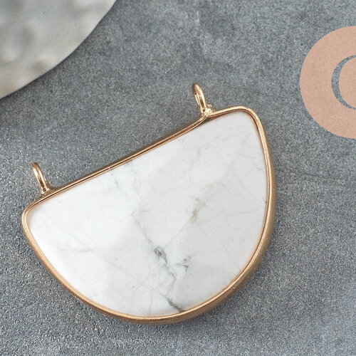 Pendentif demi-lune howlite naturelle laiton doré 32mm,creation bijoux pierre naturelle, x1 g0782