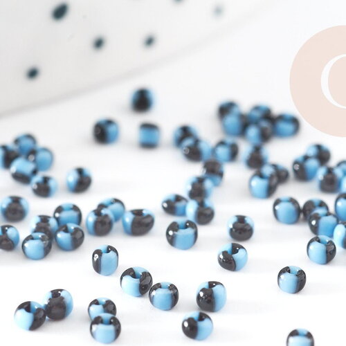 Petite perle rocaille rayé noir bleu 1.5x2mm, perle rocaille multicolore, perle multicolore,perle africaine, x10gr (g3073)