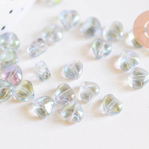 Perle coeur verre bleu irisé 6mm, des perles en verre pour création bijoux, x10 (g6249)