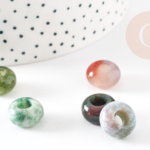 Perle rondelle donut agate indienne naturelle 14mm, rondelle pierre pour création bijoux x2 g9208