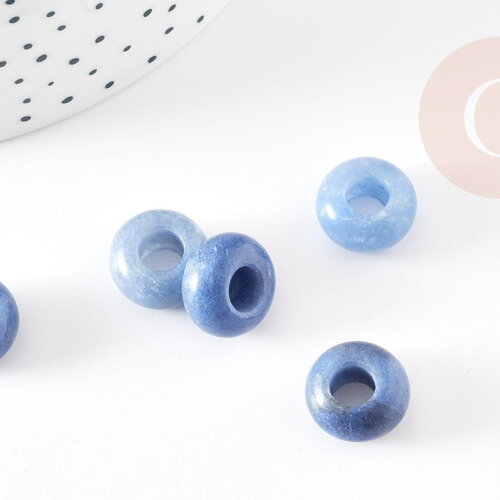 Perle rondelle donut aventurine naturelle bleu 14mm, rondelle pierre pour création bijoux x2 g9210