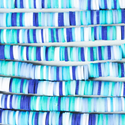 Perles polymère teintes bleu heishi 6mm, perles plastique, perle heishi,perle disque,6mm,le fil de 320 perles, x1 g4206