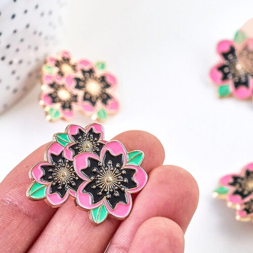 Broche pins fleurs motif végétal doré émail,broche dorée, décoration veste, 30x25mm,x1 g5555