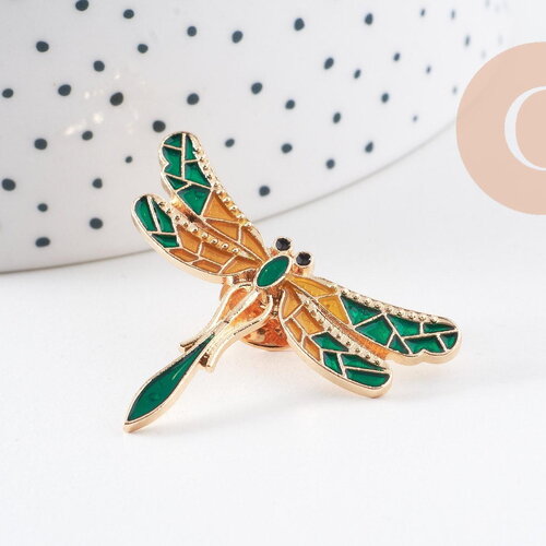 Broche pin's libellule insecte ailé doré émaillé 40x32mm, x1 (g5551)