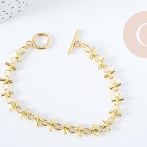 Bracelet grosse maille acier 304 inoxydable doré 19.5cm, x1 (g8890)