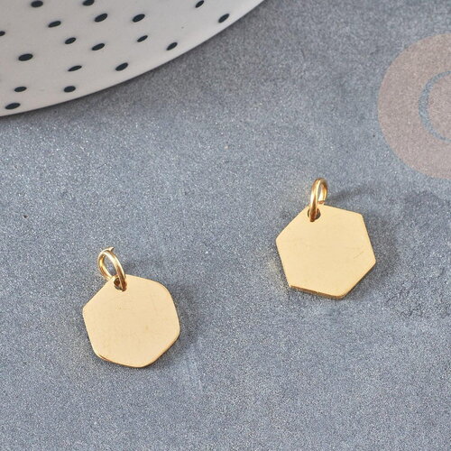 Pendentif hexagone acier doré inoxydable 11.5mm, un bijou en acier hypoallergénique sans libération de nickel, x1 g6118