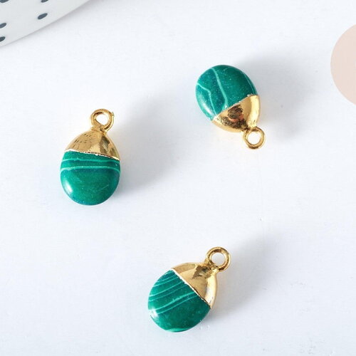 Pendentif goutte malachite naturelle argent 925 doré 18k 20mm, x1 g7718