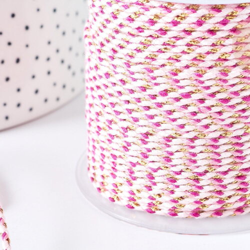 Cordon tressé rose clair fil doré 1.5mm-2mm,cordon multicolore scrapbooking,corde décoration, x 1mètre g8123