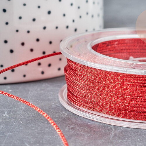 Cordon rouge tressé cuivre polyester 1mm, cordon métalisé pour bijoux, x1 mètre g8175
