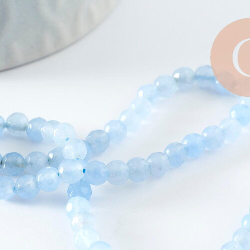Perle jade bleu tendre,pierre jade naturel,perle facette,jade,4mm,fil de 38 cm , x1 (g2782)