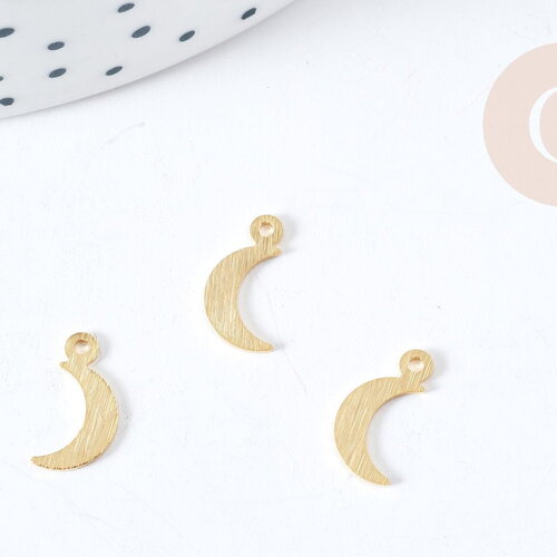 Pendentif lune laiton doré brossé 24k 11.5mm, breloque doré pou création bijoux, x1 g8866