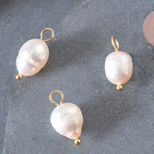 Pendentif perle naturelle laiton doré 18k - 16.5-17mm,perle eau douce bijou,perle naturelle blanche, x1 g6965