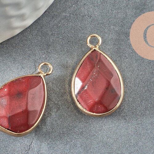 Pendentif connecteur jaspe rouge naturel laiton doré 23mm,création bijou pierre naturelle, x1 g5163