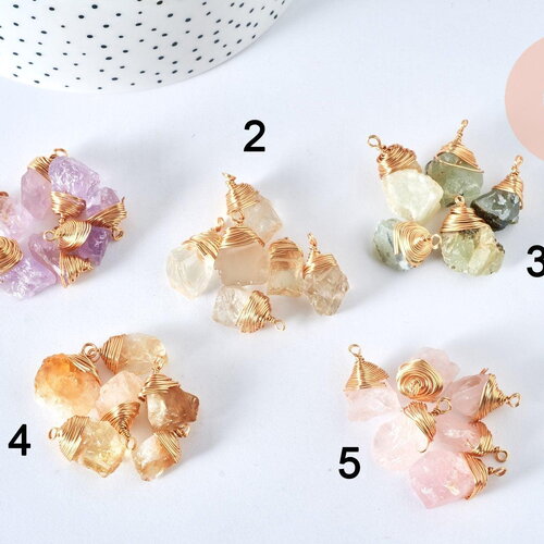 Pendentif nuggets pierres naturelles support doré 18k - 20.5-27mm, pendentif bijoux pierre naturelle, x1 g7108