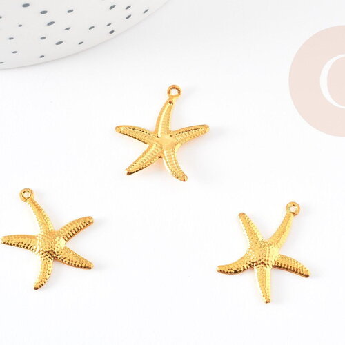 Pendentif étoile de mer laiton doré 23mm, pendentif marin pour creation bijoux, x5 g7044