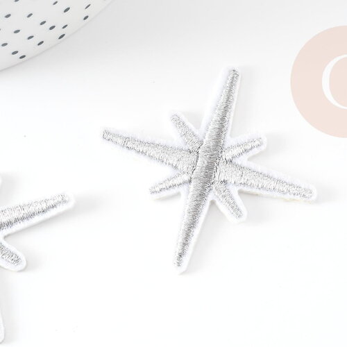 Ecusson brodé à repasser étoile des neiges customisation vêtement, écusson thermocollant,patch écusson brodé,50mm, x2 g2849