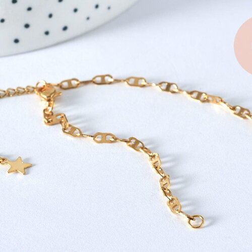 Bracelet ajustable acier doré 14k maille marine 16cm,x1 (g5963)