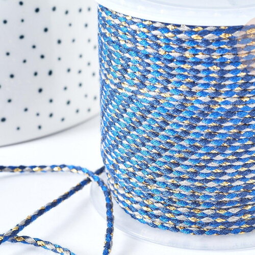 Cordon tressé bleu fil doré 1.5mm-2mm,cordon multicolore scrapbooking,corde décoration, x 1mètre g8121