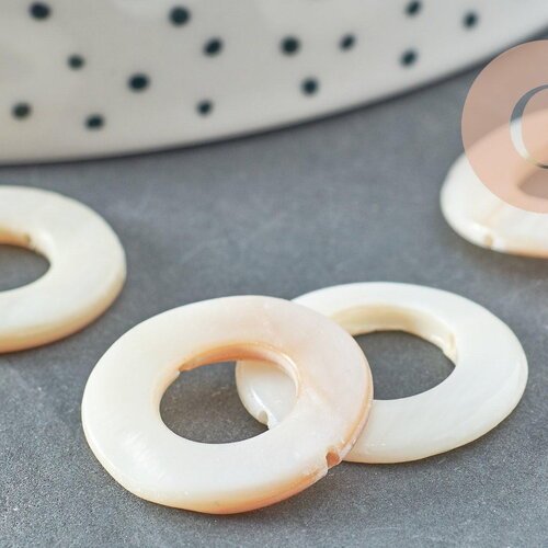 Perle anneau nacre blanche naturelle, perle cercle, coquillage blanc, 20mm, x5 g8052