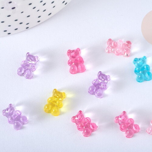 Perle ourson transparent acrylique couleurs mixtes 12mm,création de bijoux de l'enfance régressif,12 mm, x10 g7063
