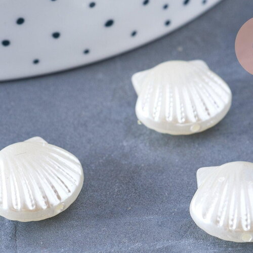 Perle coquillage plastique blanc nacré 14.5mm, x10 (g6433)