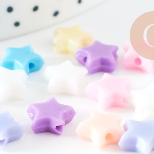 Perle étoile plastique multicolore plastel,pendentif acrylique,création bijoux plastique coloré, 10mm, x30 g4051