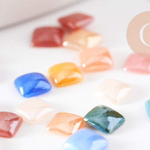 Cabochons carrés porcelaine irisée multicolore 4mm, cabochons céramique, x20 (0.7g), g1558