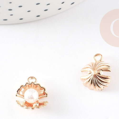 Pendentif coquillage zamac doré perle 15mm , pendentif création bijoux, x2 g0755