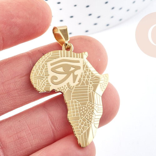 Pendentif afrique acier 304 inoxydable doré 37.5mm, pendentif sans nickel pour création bijoux acier, x1 g8718