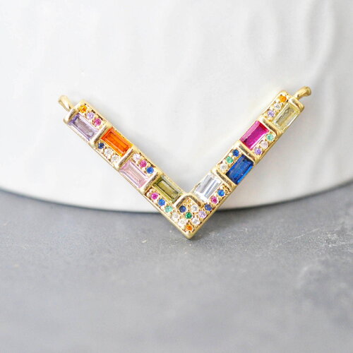 Breloque v laiton doré 18k cristal,sans nickel,croix bijoux,création bijoux,pendentif amour, pendentif zircon coloré,33.2mm, x1 g8788