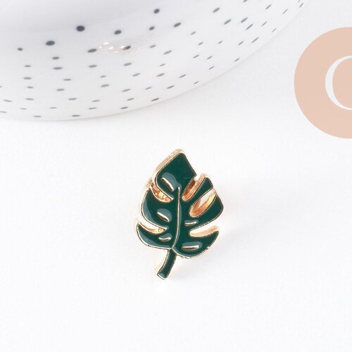 Broche pins feuille monsterosa motif végétal doré émail 25mm ,x1 (g5745)